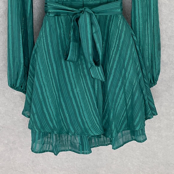 Allison Kelly Mini Dress XS Green‎ Tiered Holiday Forest Fairy Grunge Babydoll - Picture 7 of 14